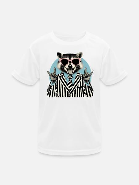 Rocking raccoon in striped suit - Kids Functional T-Shirt - white