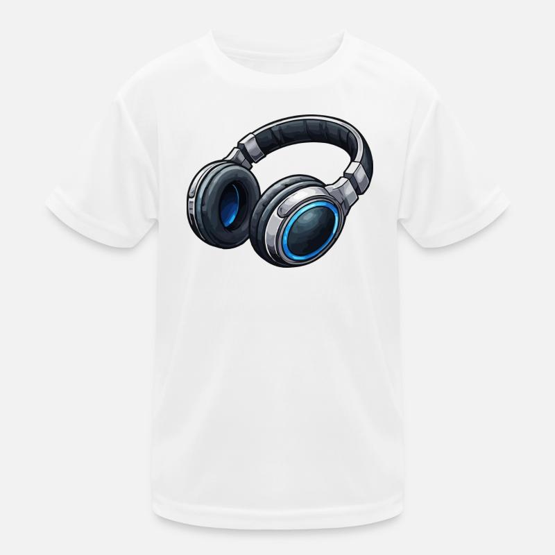 Kopfhörer Neon Blau Kinder Funktions-T-Shirt