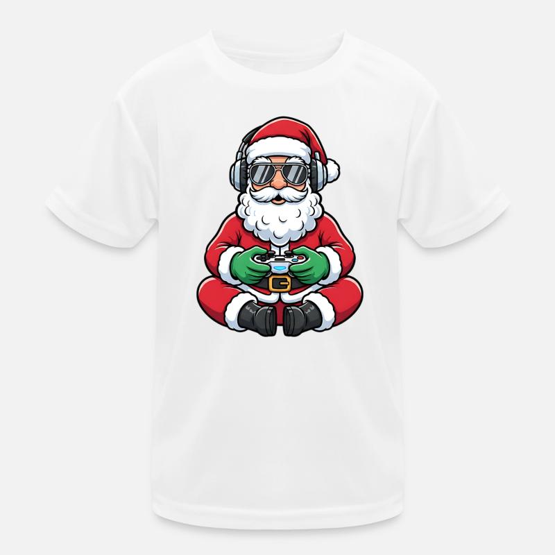 Gamer Santa Claus Playing Video Game Controller Kids Functional T-Shirt