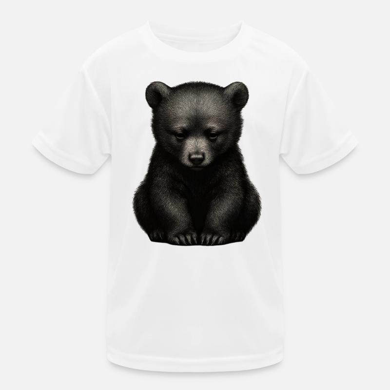Dark bear cub sitting Kids Functional T-Shirt