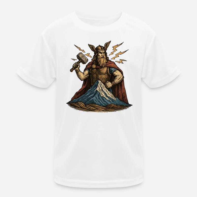 Thor mit Hammer über Bergkuppe Kinder Funktions-T-Shirt