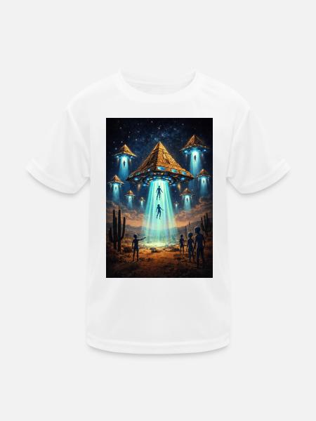 Alien UFO Pyramid Rocket - Kinder Funktions-T-Shirt - Weiß - Vorne