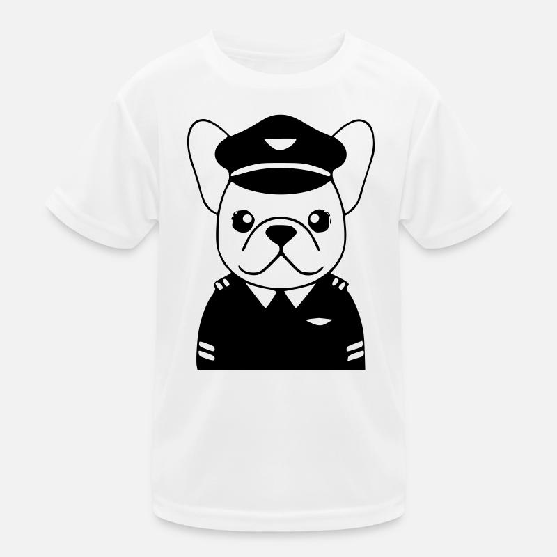 Frenchie Pilot Uniform Schwarz Kinder Funktions-T-Shirt