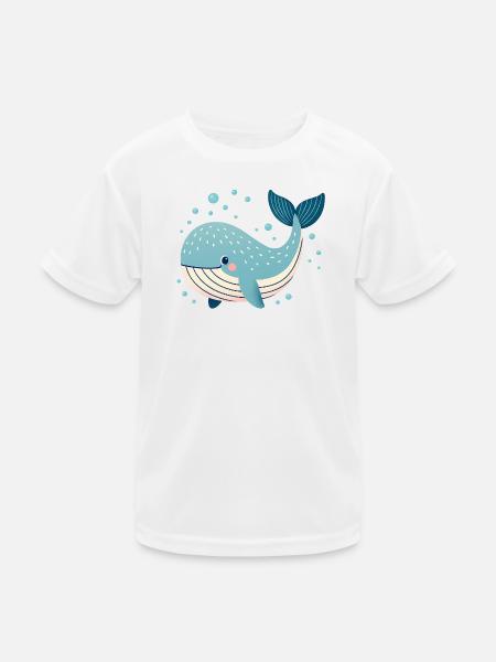 Blue Whale with Bubbles - Kids Functional T-Shirt - white - Front