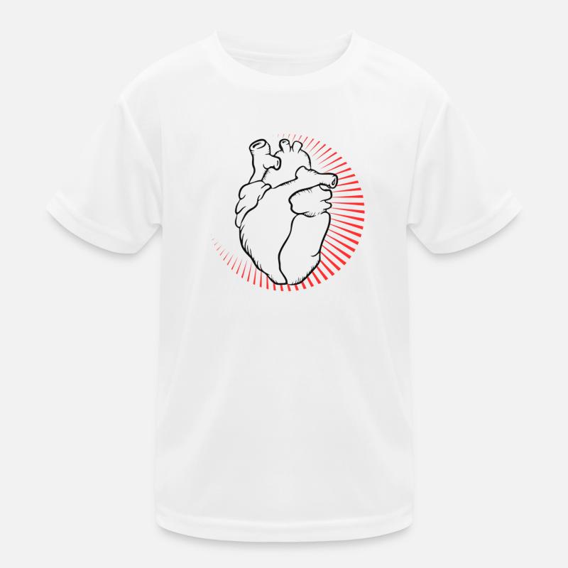Anatomisches Herz mit rotem Strahlenkranz - Kinder Funktions-T-Shirt - Weiß
