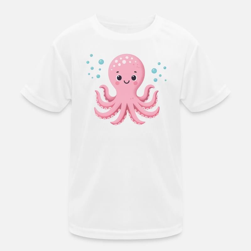 Rosa Oktopus mit Blasen Kinder Funktions-T-Shirt
