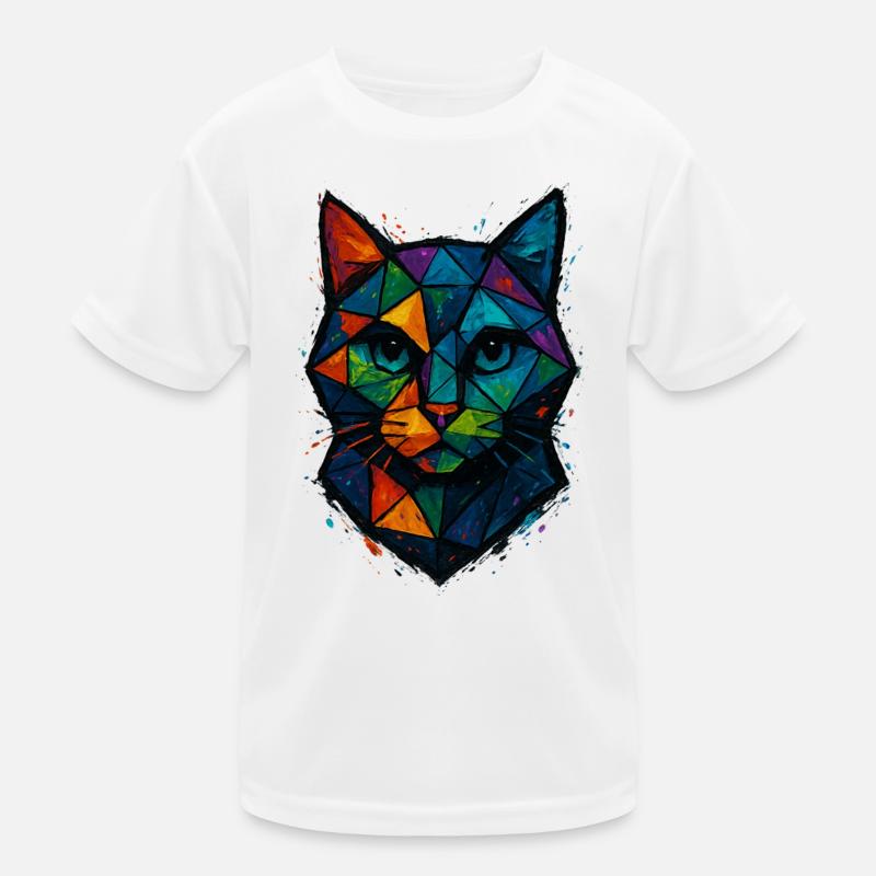 Cat Low Poly - Geometric Mesh Polygonal Art Desig Kids Functional T-Shirt