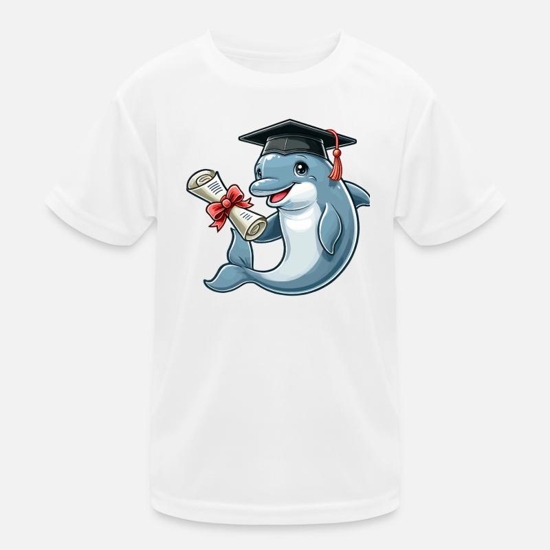 Delfin mit Abschlusskappe und Diplom Kinder Funktions-T-Shirt