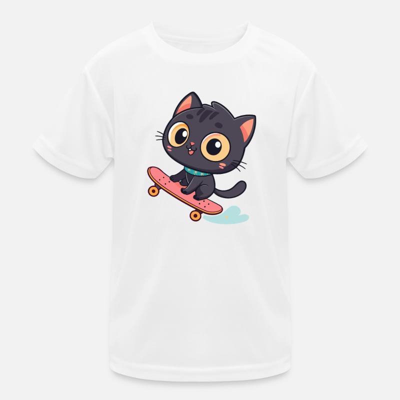 Kawaii black skateboard cat Kids Functional T-Shirt