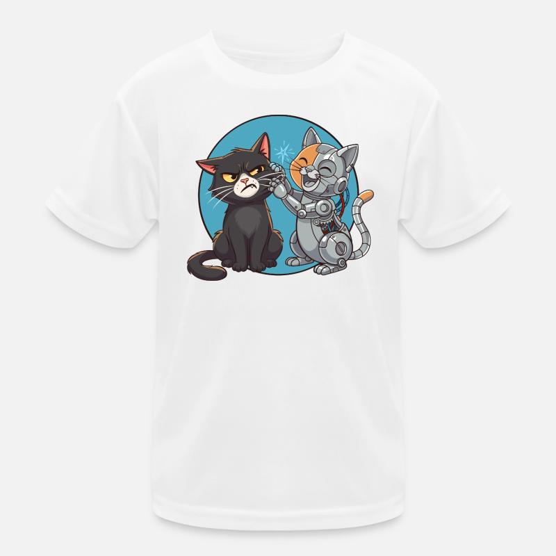 Curious cat and robot Kids Functional T-Shirt