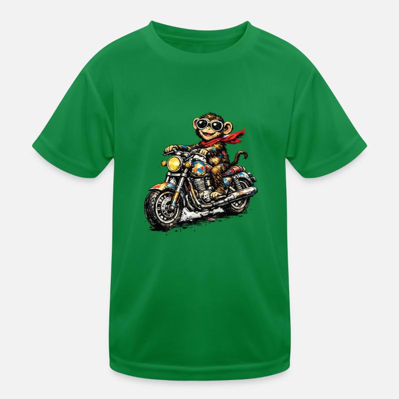 Motorcycle monkey in racer style Kids Functional T-Shirt
