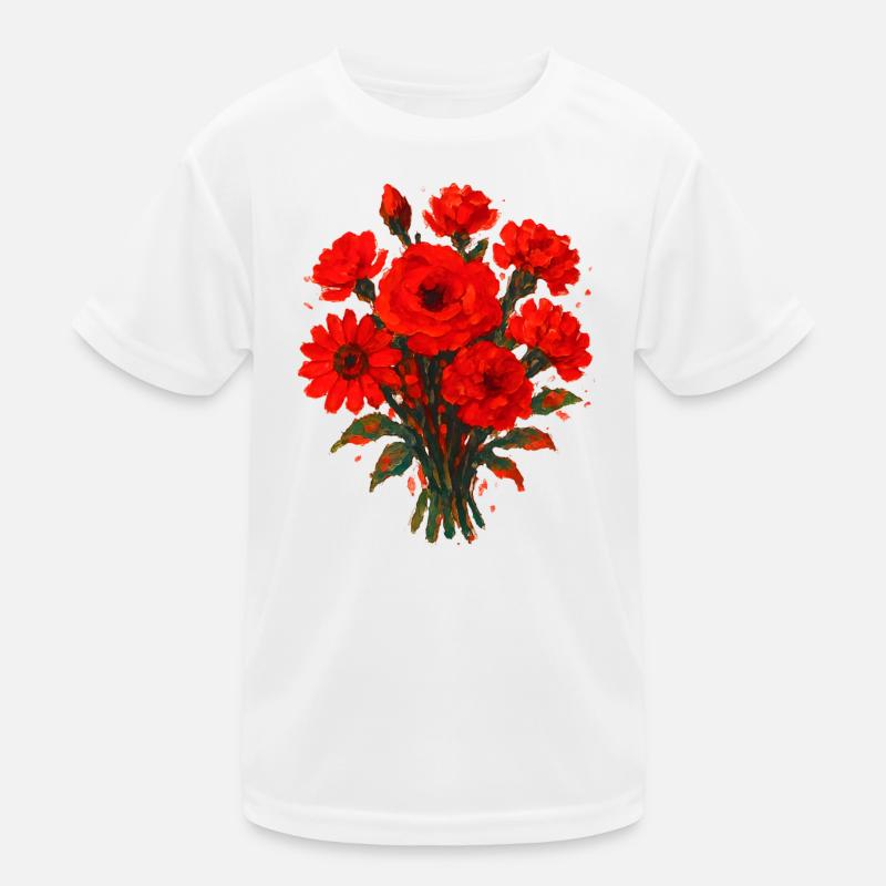Roter Blumenbouquet Gemälde Kinder Funktions-T-Shirt