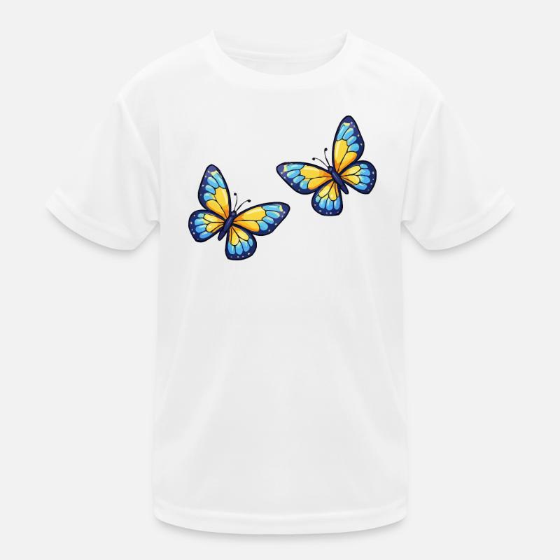 Blaugelbe Schmetterlinge Muster Kinder Funktions-T-Shirt