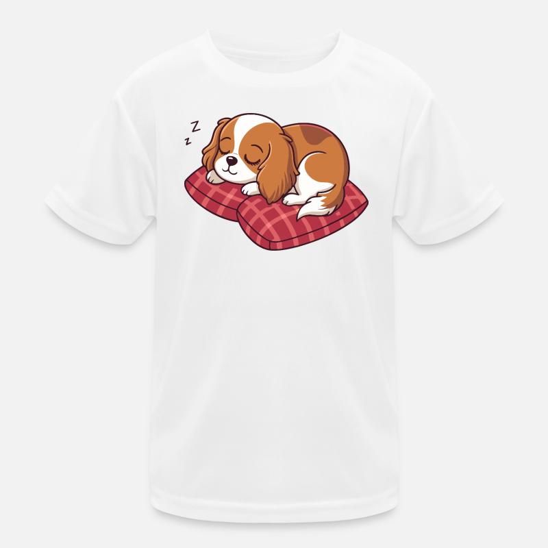 Sleeping Puppy on Plaid Pillow Kids Functional T-Shirt