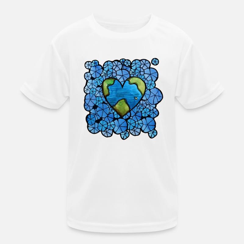 Earth Heart in Blue Floral Orbit Kids Functional T-Shirt