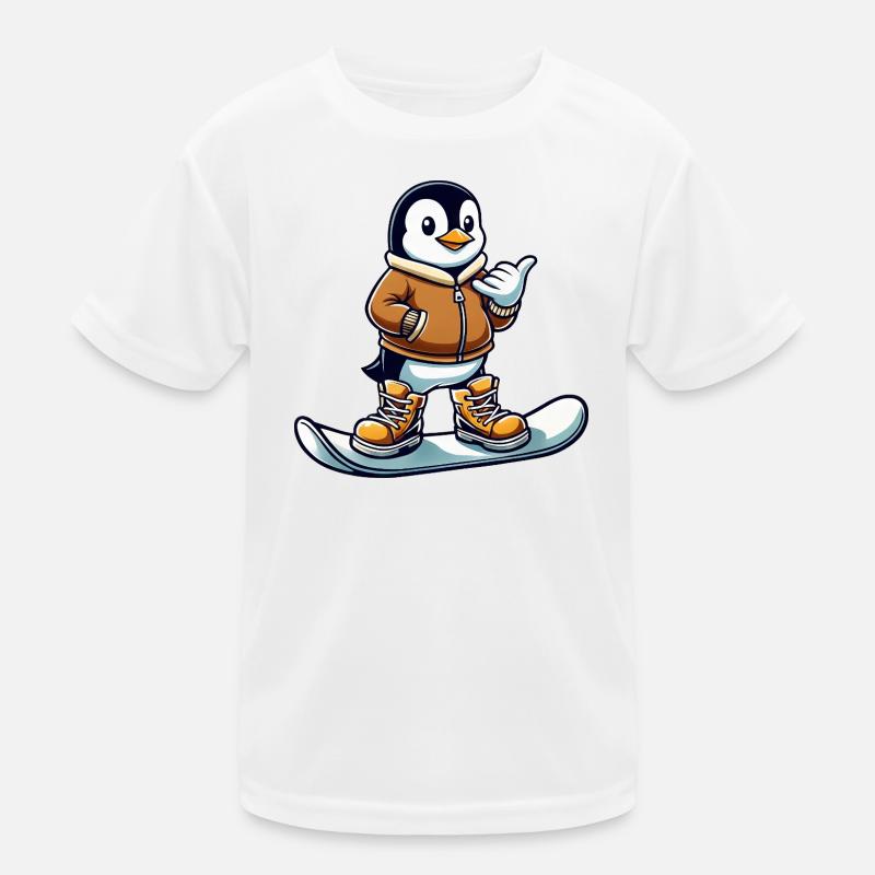Cooler Pinguin Snowboarder Wintersport Winter Kinder Funktions-T-Shirt