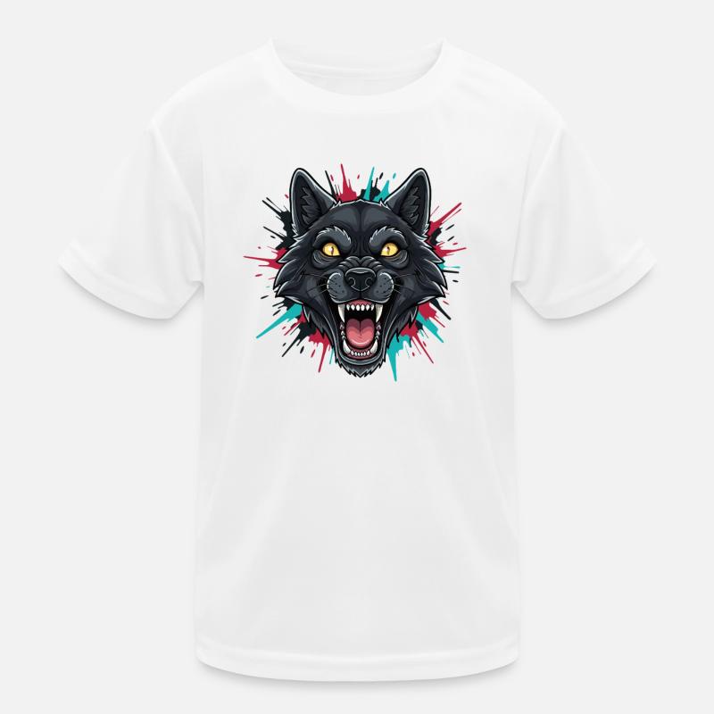 Neon-Wolfkopf Farbspritzer Kinder Funktions-T-Shirt