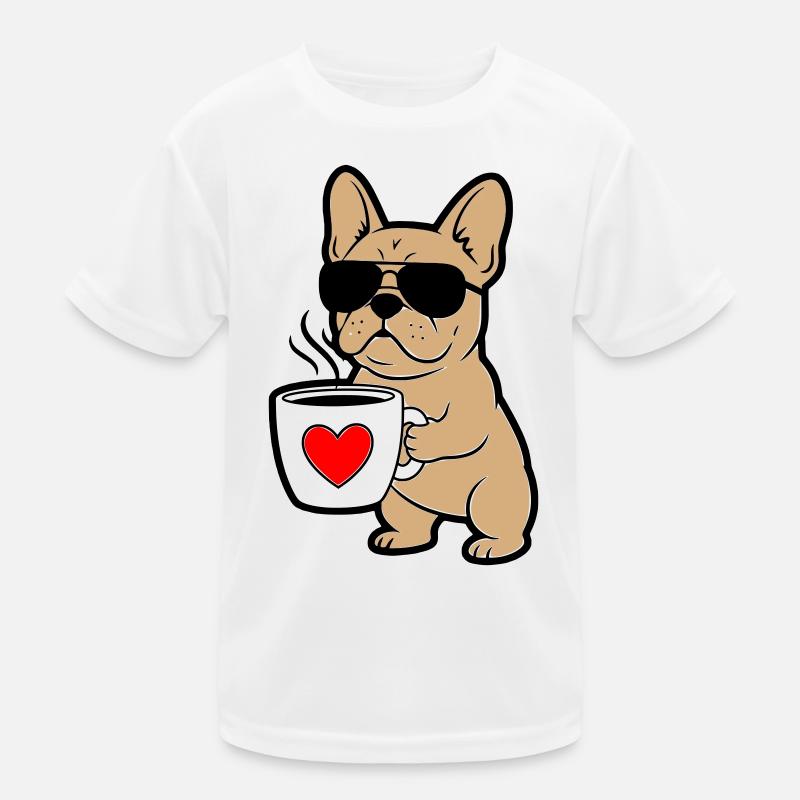 Frenchie Hund Kaffee Comic Kinder Funktions-T-Shirt