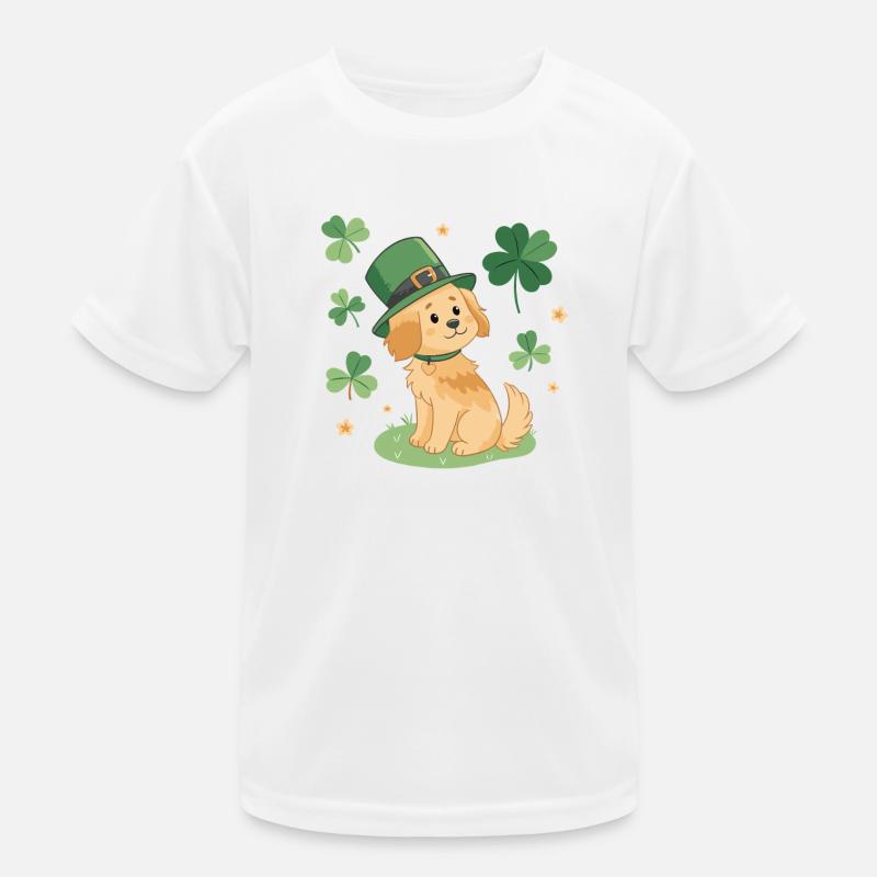 Chien adorable Leprechaun Vert et Trèfles T-shirt sport Enfant