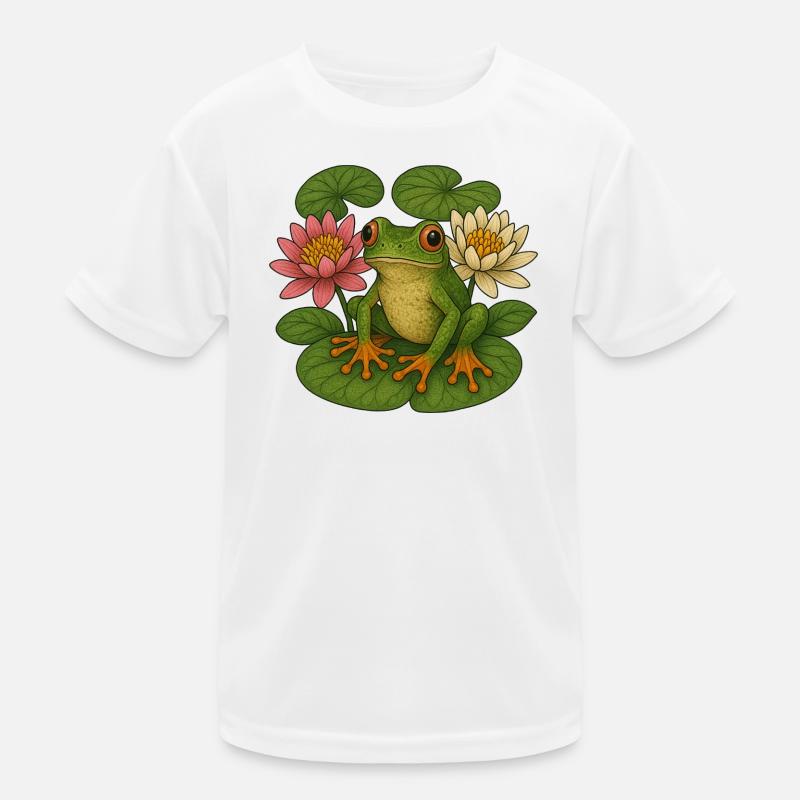 Verdant Frog Among Lotus Lilies Kids Functional T-Shirt