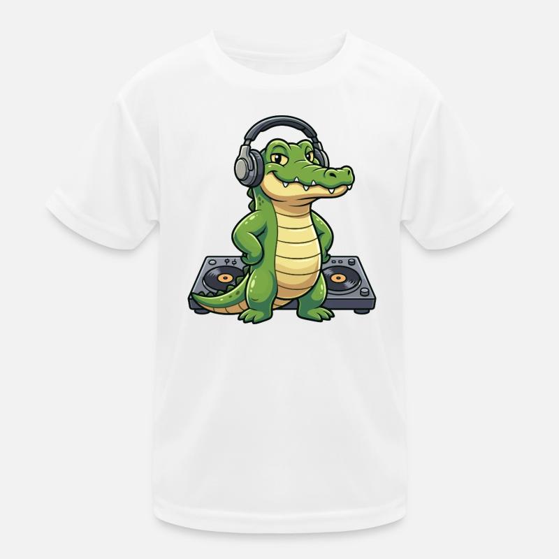 Kroko DJ mit Kopfhörern Kinder Funktions-T-Shirt