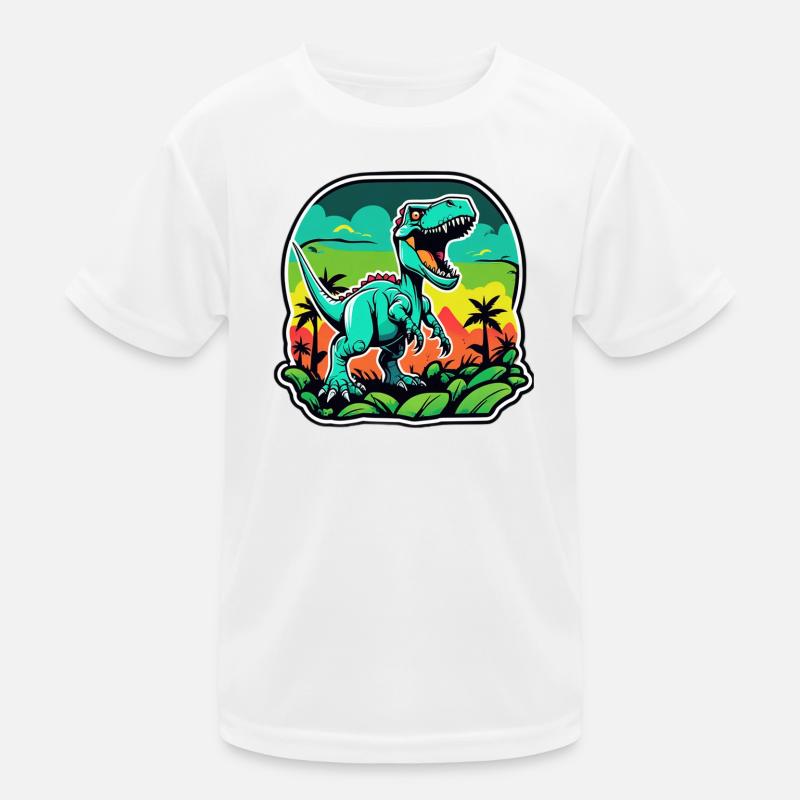 Neon Tropical T-Rex Kids Functional T-Shirt