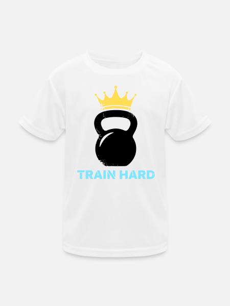 Kugelhantel Krone Train Hard - Kinder Funktions-T-Shirt - Weiß - Vorne