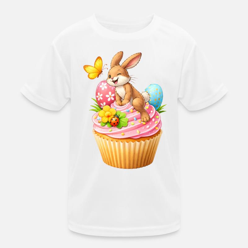 Cute Easter Bunny Cupcake with Colorful Easter Eggs Kids Functional T-Shirt
