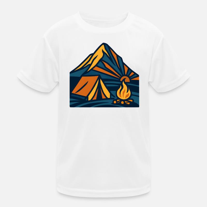 Mountain Tent Campfire Evening Kids Functional T-Shirt