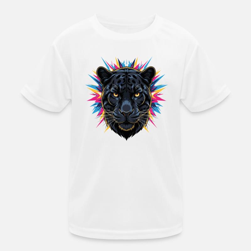 Neon Panther Kopf mit Farbspritzern Kinder Funktions-T-Shirt