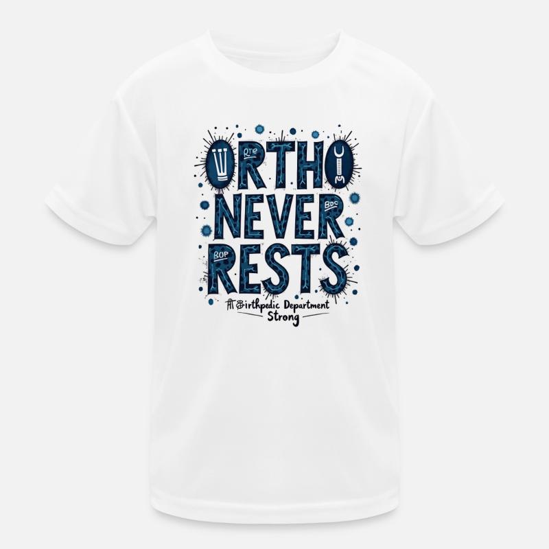 Ortho Never Restless: Blue Bacteria Typography Kids Functional T-Shirt