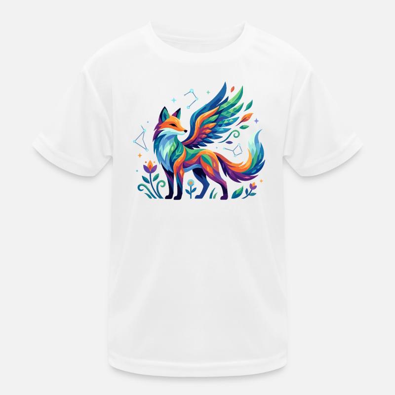 Colorful fantasy fox with wings cosmic pattern Kids Functional T-Shirt