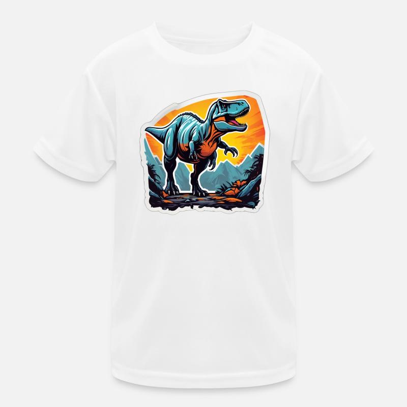 T-Rex at sunset over mountains Kids Functional T-Shirt