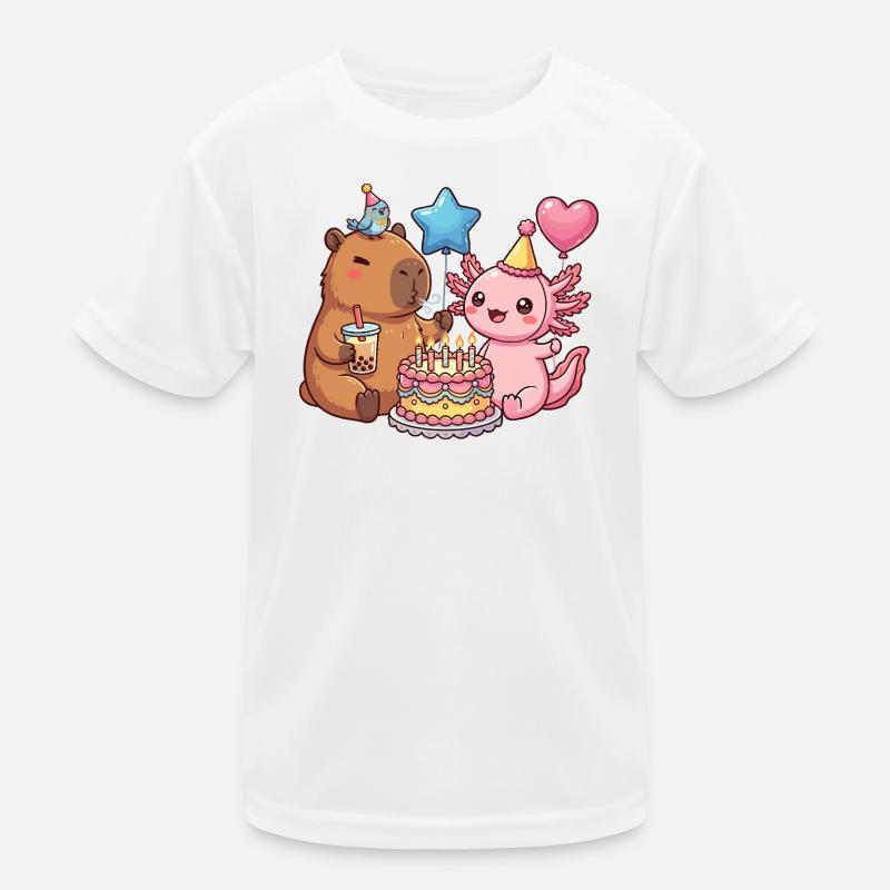 Capybara Axolotl Vogel Geburtstagsparty - Kinder Funktions-T-Shirt - Weiß
