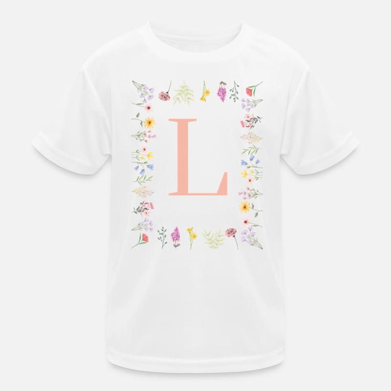 Floral initials "L", letters monogram - Kids Functional T-Shirt - white