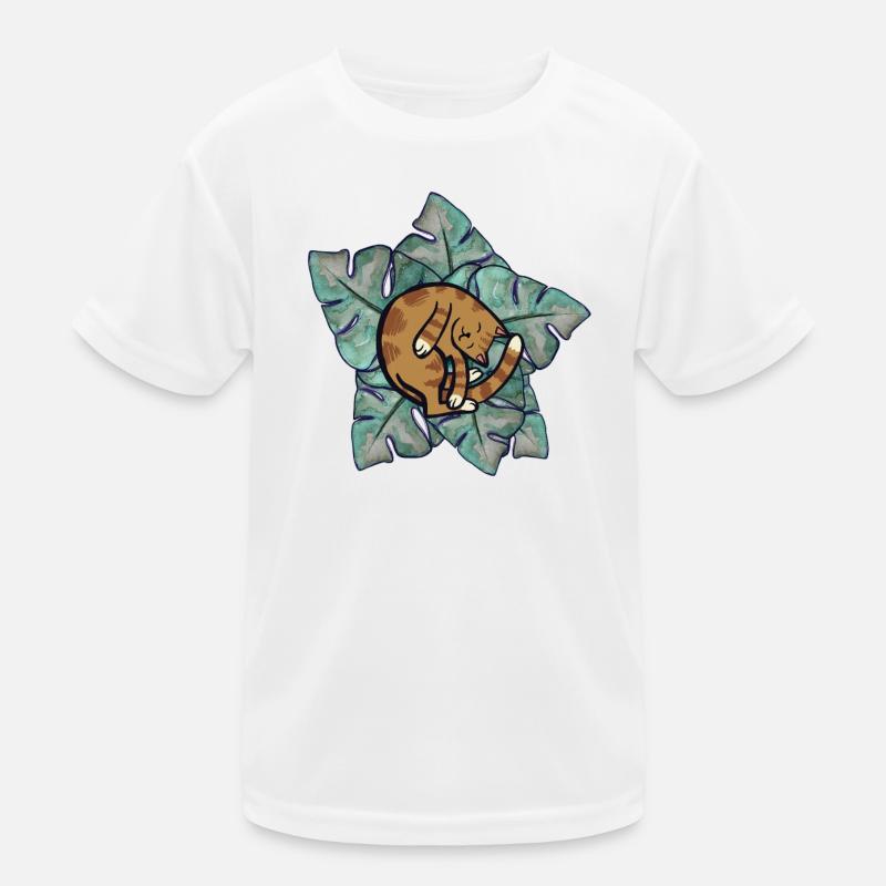 Cat Nap on Monstera Leaves Kids Functional T-Shirt