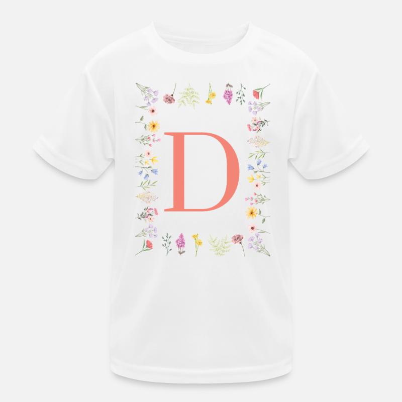 Florale Initialen "D", Buchstaben Monogramm  Kinder Funktions-T-Shirt