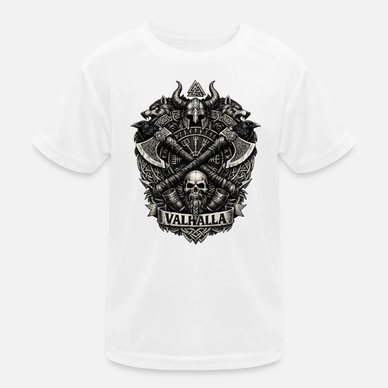 Valhalla-Schädel-Wikingerwappen - Kinder Funktions-T-Shirt - Weiß