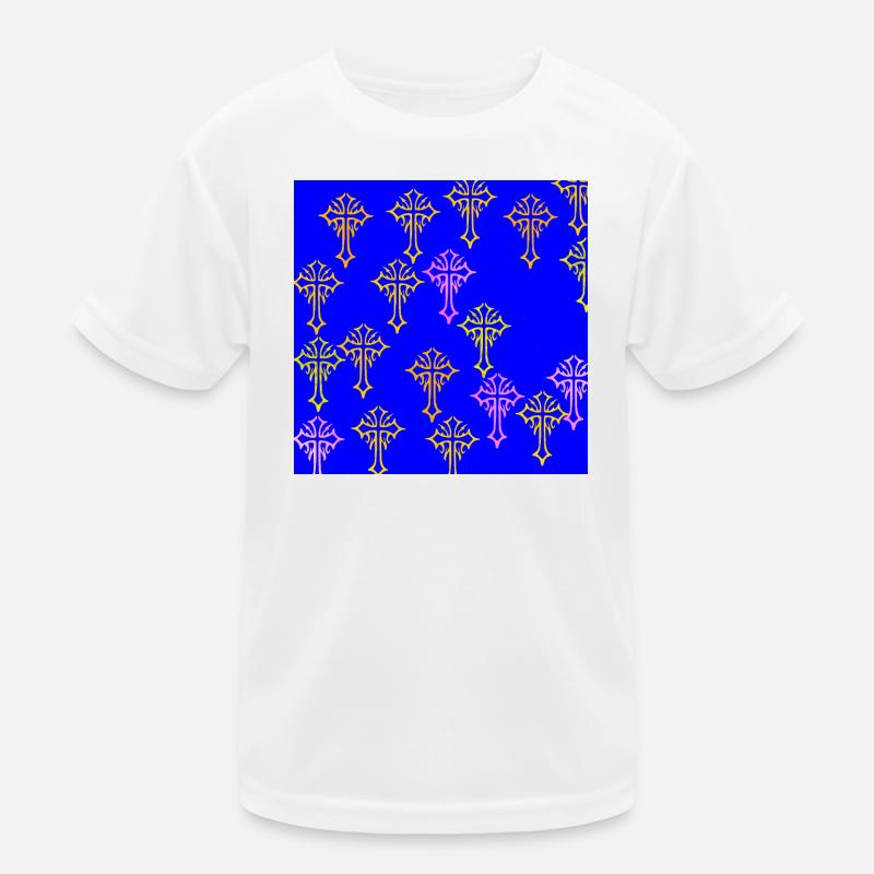 Neon Cross Pattern on Cobalt Blue Kids Functional T-Shirt