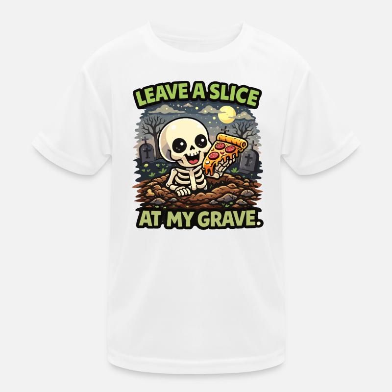 Skelett Stück Pizza am Grab  Kinder Funktions-T-Shirt