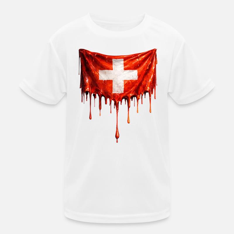 Abtropfende Schweizer Flagge Kinder Funktions-T-Shirt