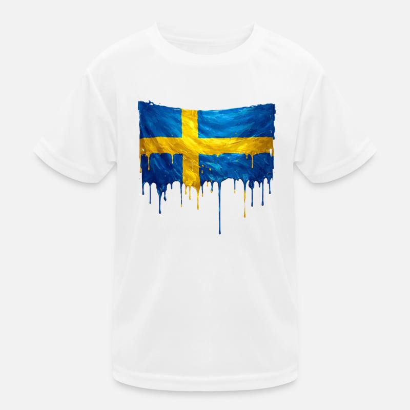 Sweden Flag Drop Art Kids Functional T-Shirt