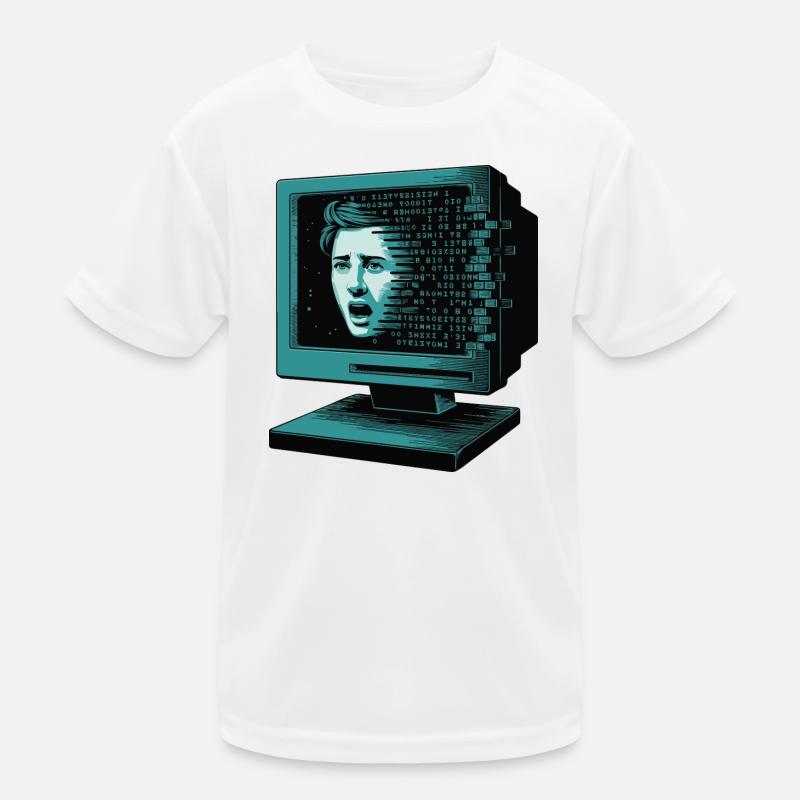 Retro Computer Terror Retroglitch AI Kids Functional T-Shirt