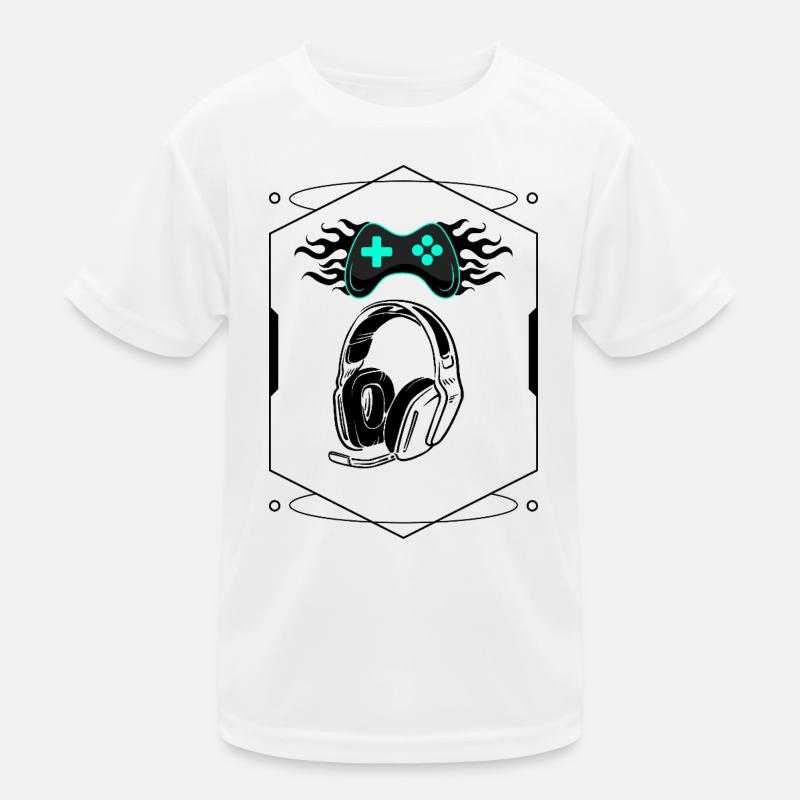 Futuristischer flammender Controller und Gaming-Headset Kinder Funktions-T-Shirt