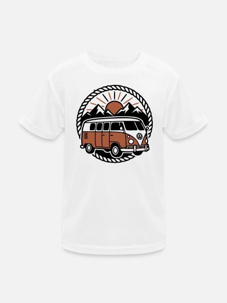 Iconic Retro Vanlife Camper Bus - Kids Functional T-Shirt - white - Front