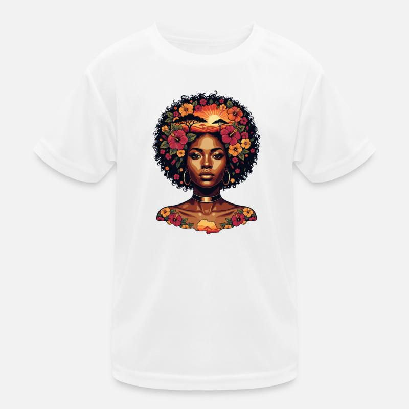 Portrait de fleurs afro Coucher de soleil T-shirt sport Enfant