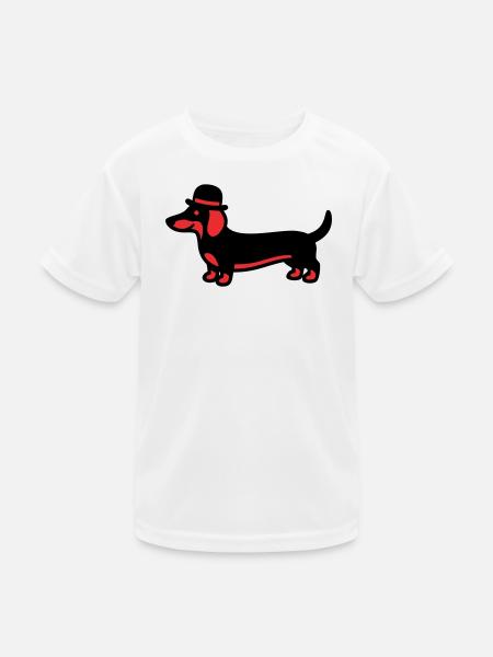 Cooler Dackel Hut Gentleman - Kinder Funktions-T-Shirt - Weiß - Vorne