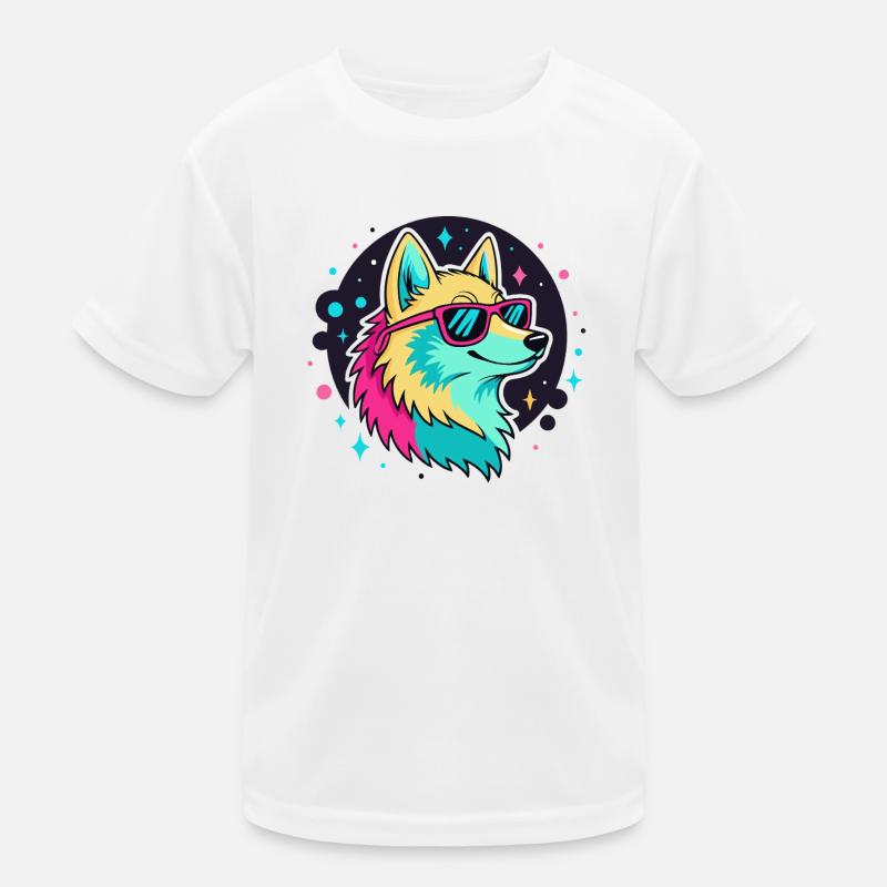 Neonwolf mit coolen Brillen Kinder Funktions-T-Shirt