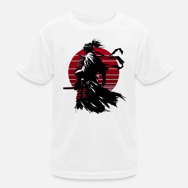 Samurai-Silhouette mit rotem Kreis Kinder Funktions-T-Shirt