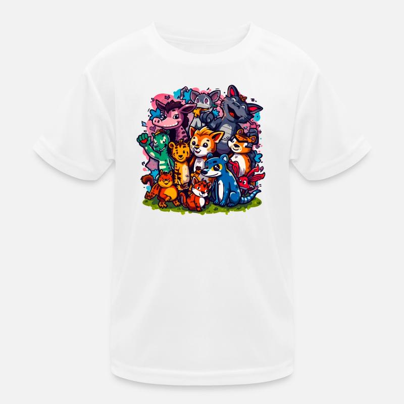 Cartoonfarben der Tiergruppe - Kinder Funktions-T-Shirt - Weiß